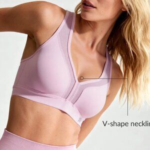 2025 Yvette Power V Neck Cross Back Running Sports Bra - 34D-F - Pink